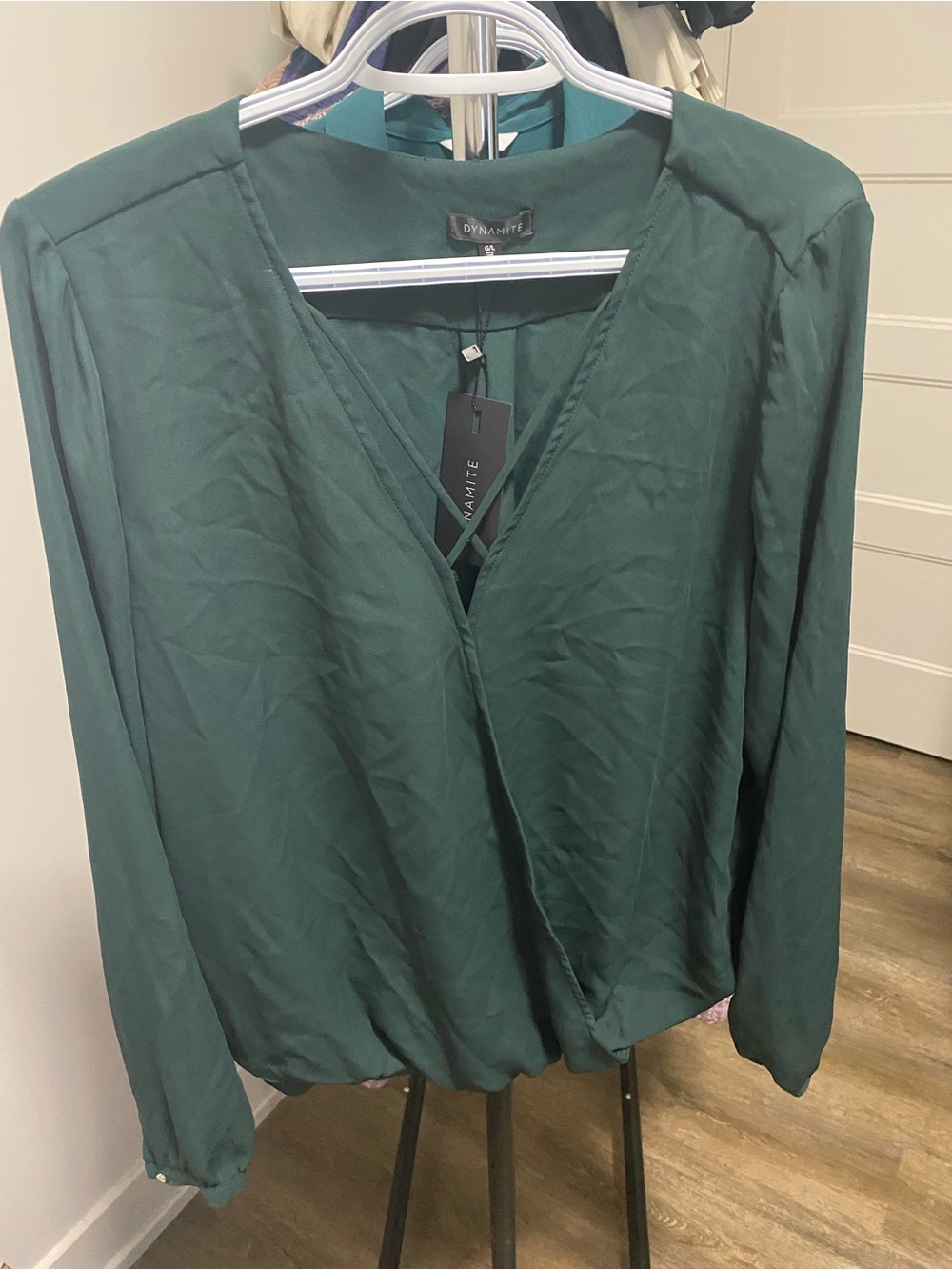 Dynamite Forest Green V-Neck Long Sleeve Blouse